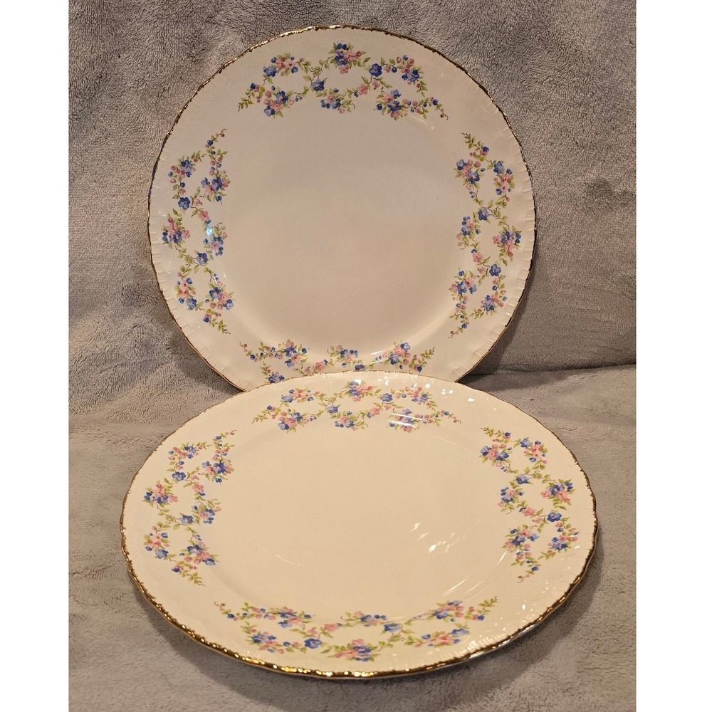 Vintage Pope-Gosser China Sterling Dinner Plates Set of 2 Blue Bell Gold Trim 39